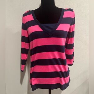 RALPH LAUREN 3/4 sleeve striped tee with V neckline.  Size XL
